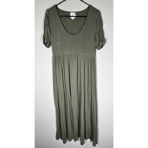 The Nines by Hatch Maxi Maternity Dress Ruched Short Sleeve Olive Green S